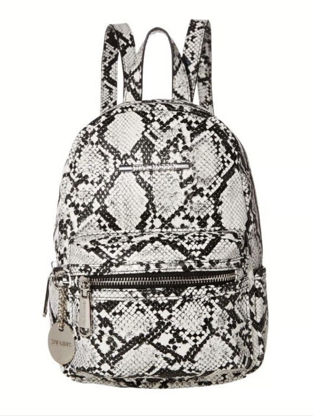 Steve Madden White and Black Snake-Print Mini Backpack
